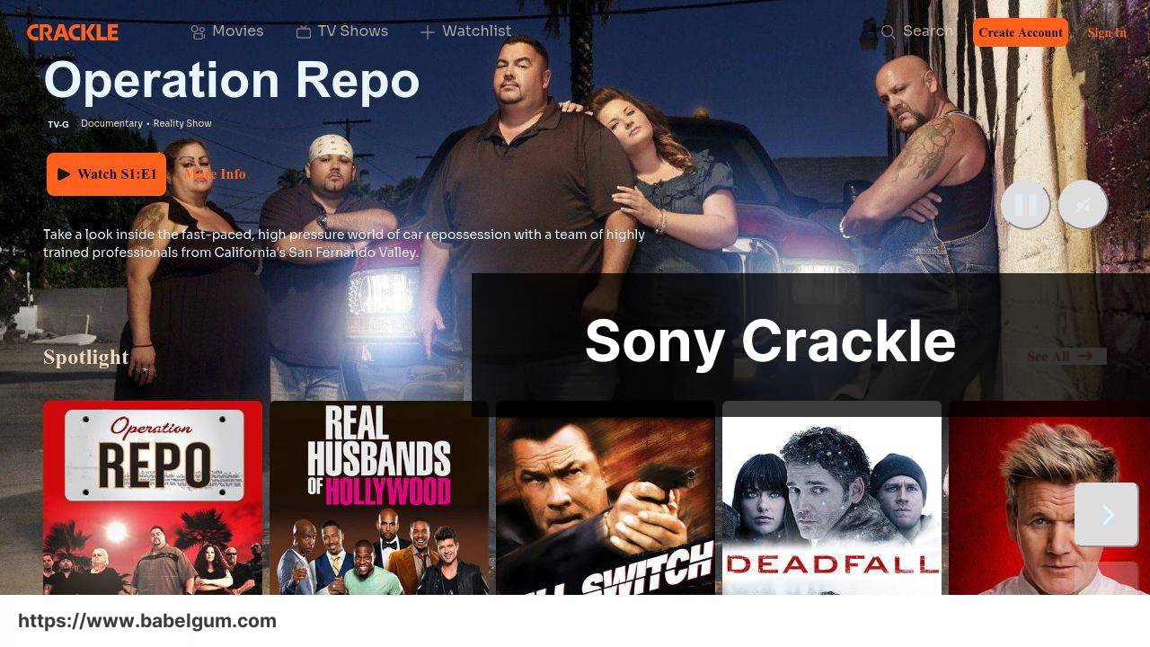 https://www.crackle.com/ screenshot